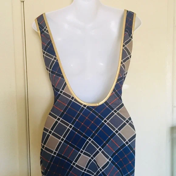 Va Va Voom Blue and Gold Geometric Dress - Picture 7 of 7